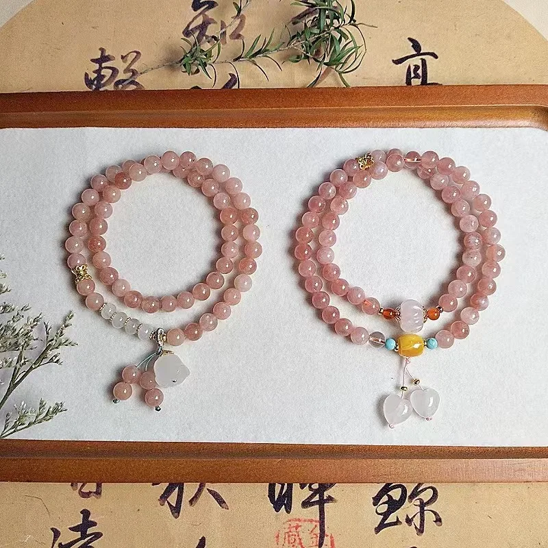 

Браслет с двойным кругом из солнечного камня для женщин, новый китайский стиль, агат, лилия долины, натуральный розовый кварц, персиковое сердце, лучший друг
