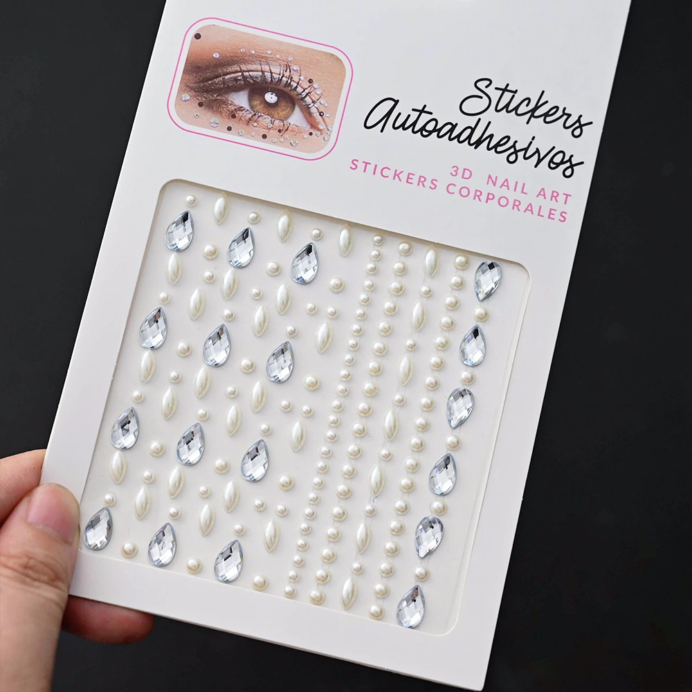 1 Blatt Stern & Mond Gesicht Edelsteine Juwelen Aufkleber Herz glänzende Strass Augen Make-up temporäre Tattoos Dekoration für Musik Festival – Detail 11