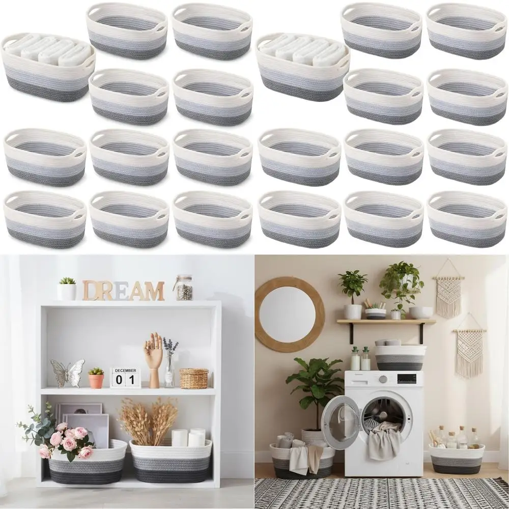 

Большие серые плетеные корзины на Пасху с ручками для хранения, организации и подарков, 12,6 x 8,7 x 6