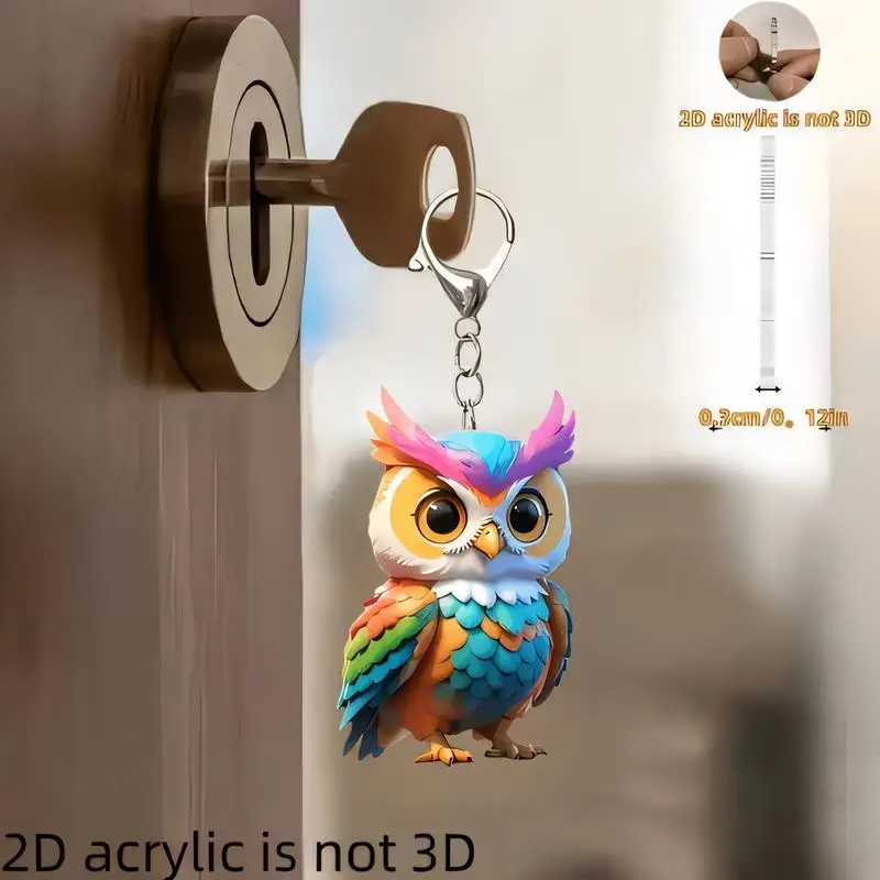 2D Acrylic Colorful Owl Keychain, Cute Cartoon Vibrant Feathered Design, Acrylic, for Keys/Bags/Room Decor & Gifting
