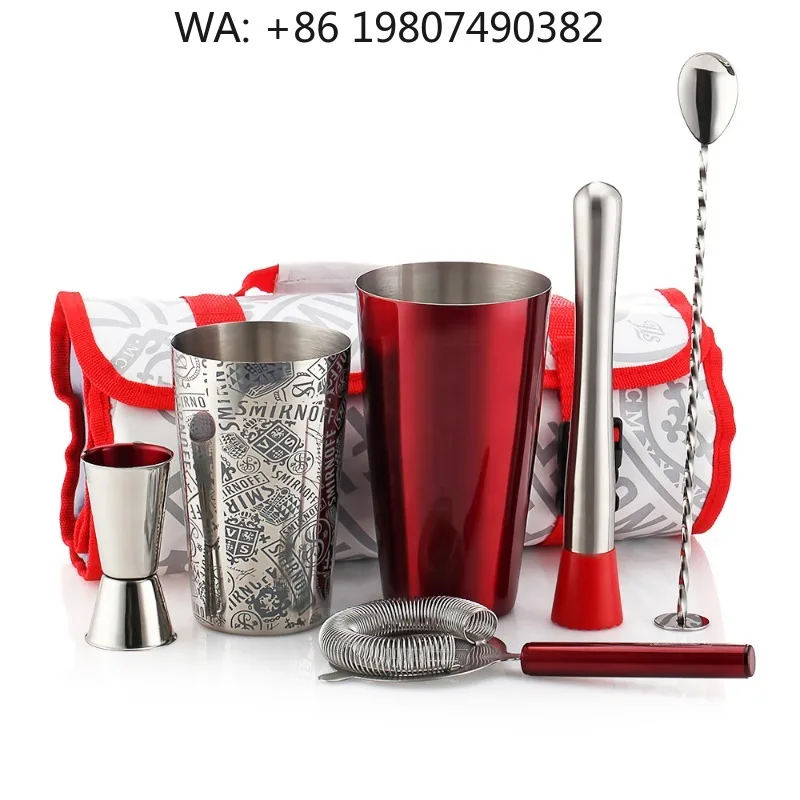 6Pcs Essential Cocktail Making Kit, Dual 600/750ml Boston Shaker Full Tools With PU Storage Bag, Portable  Bar Mixology