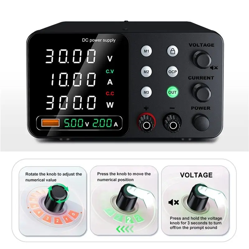 30V 10A Lab Power Supply Suitable For Type-C Interface Variable Power Supplies With Output Enable/Disable Button B EU Plug