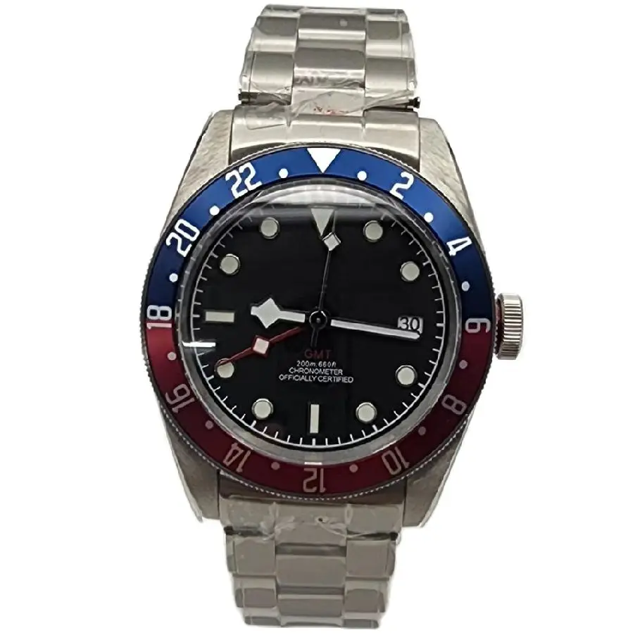 41mm Stainless Steel Watch Dual Time Zone Display Nh34 Gmt Movement 2023 New Red And Blue Bezel