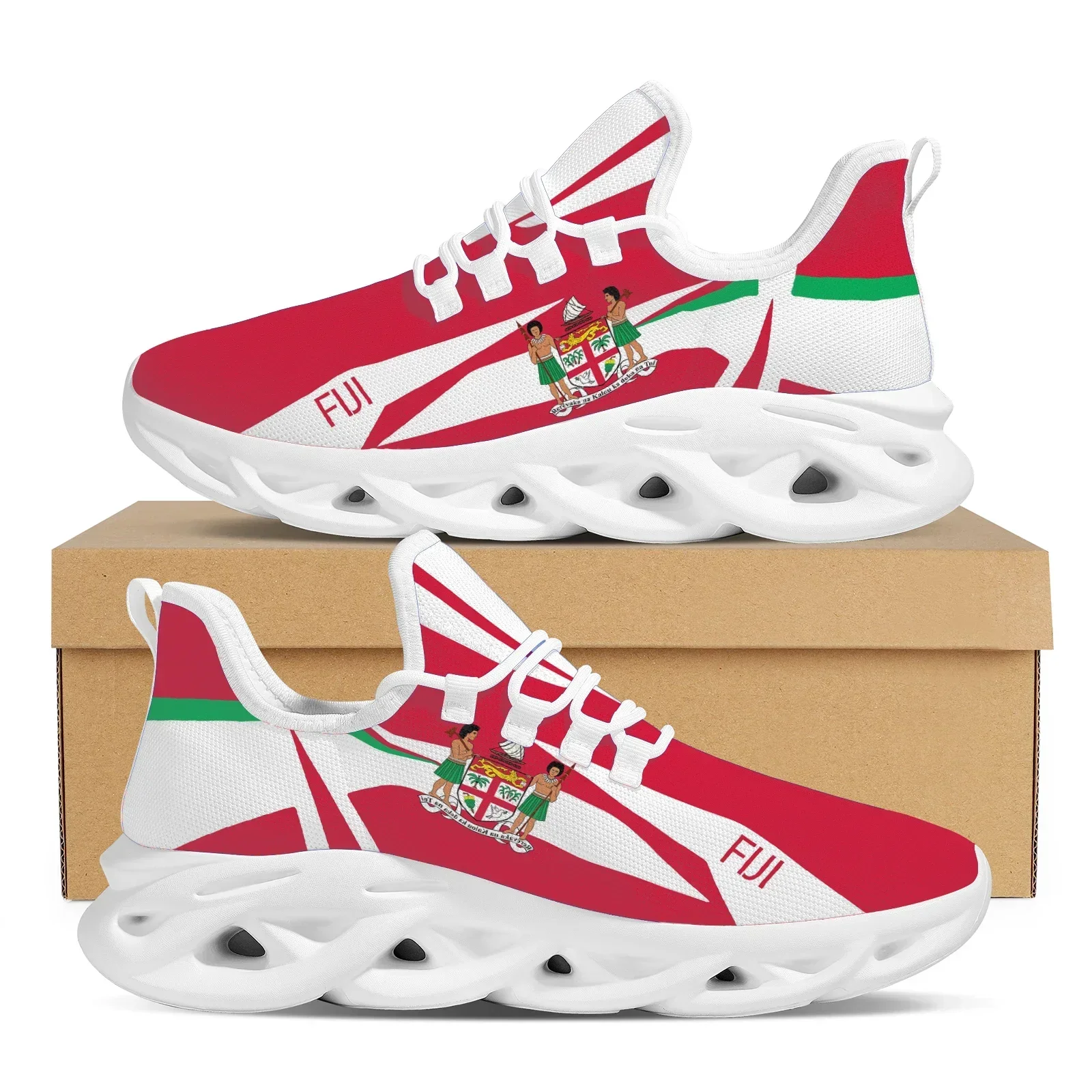 تصميم العلم الوطني فيجي، أسد ذهبي يحمل فاكهة جوز الهند، طباعة شعار وطني، أحذية رياضية قابلة للتنفس