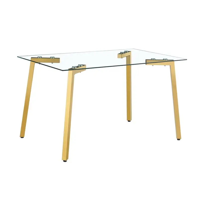 Transparent Glass Dining Table, 130x80x8mm, Gold Legs, Modern Design