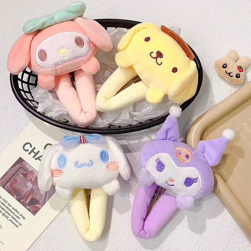 Épingle à cheveux en peluche douce Kawaii Sanurgente My Melody Kuromi Cinnamoroll Butter, pince latérale, accessoires pour cheveux, cadeau d'anniversaire pour fille