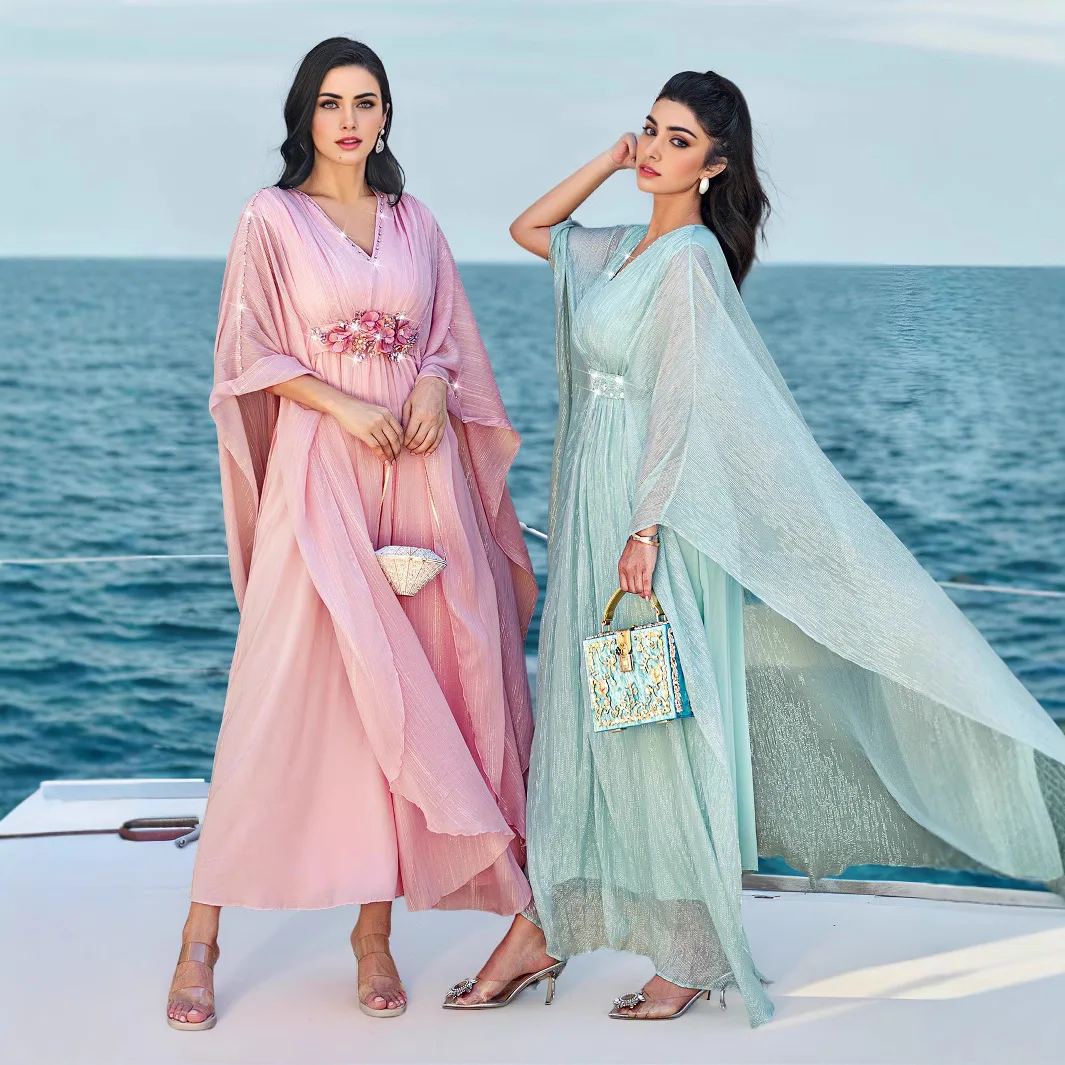 

Ba5038 New Cherry Blossom Pink Hand-sewn 3d Flower Robe Fashionable Elegant Travel Photo Dress Dubai Luxury Islam Elegant