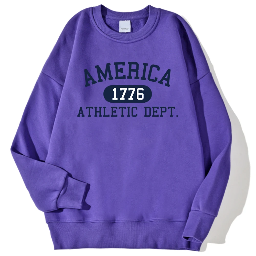 America 1776 Athletic Dept Letter Print Man Sweatshirt Autumn Kawaii Hoodie Trend O-Neck Loose Pullover Autumn Casual Sportswear