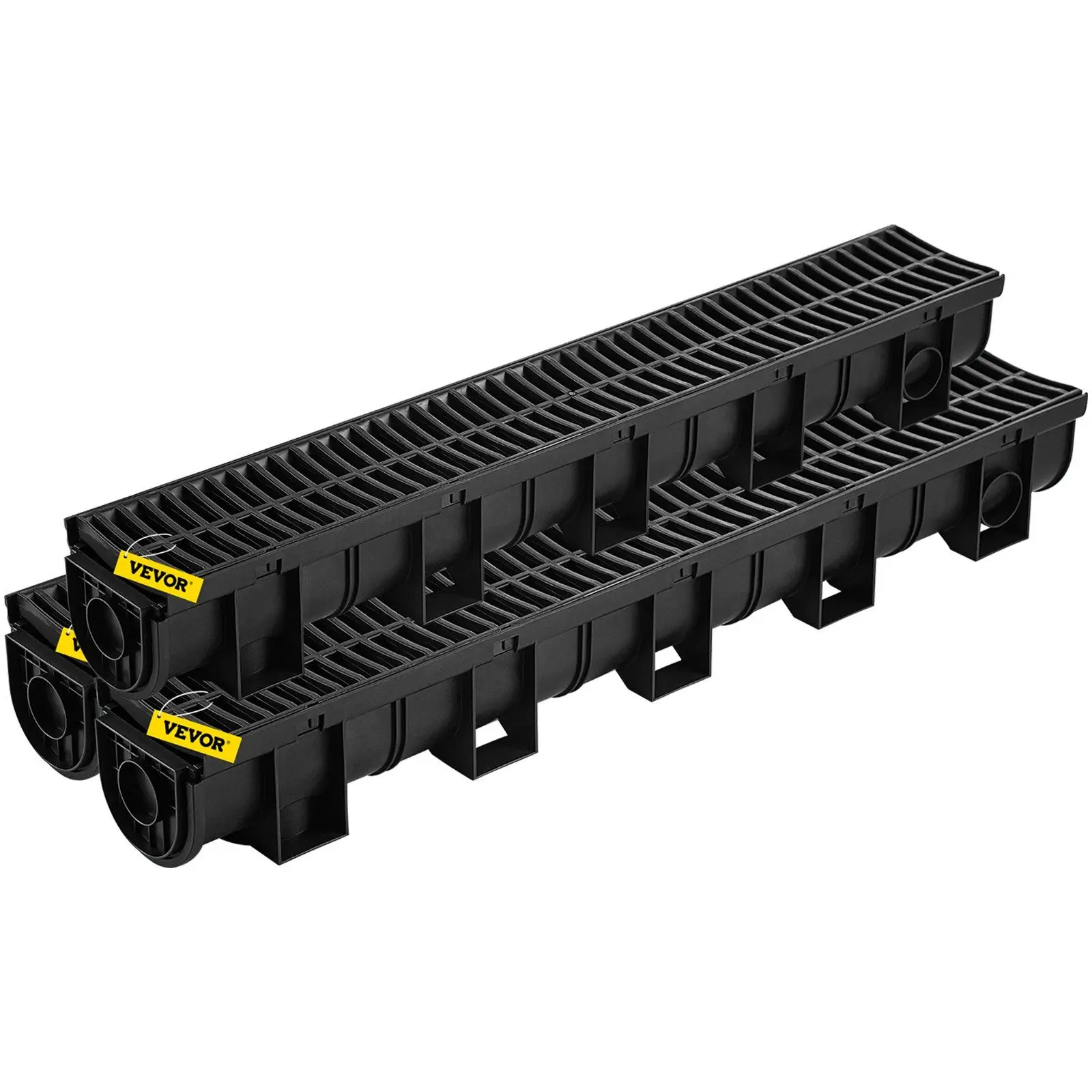 Trench Drain System,5.8x5.2x39.4-Inch HDPE Drainage Trench,Channel Drain with Plastic Grate,Black Plastic Garage Floor Drain,3x3