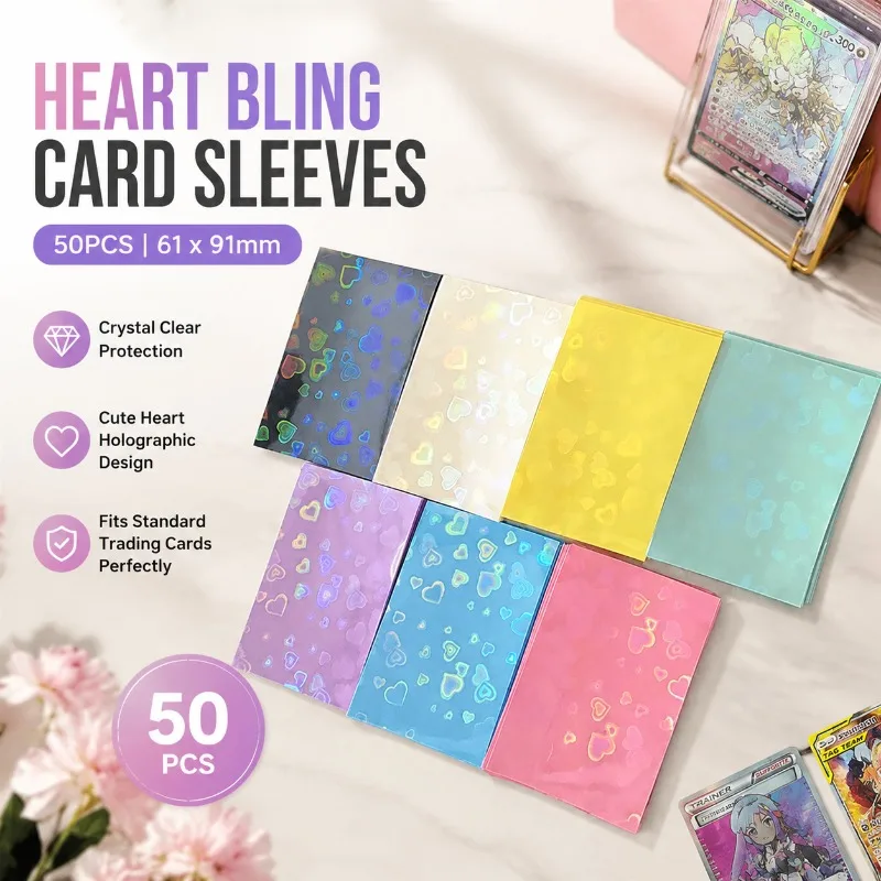 50Pcs Heart Bling Card Sleeves PVC Photo Card Protector 61x9