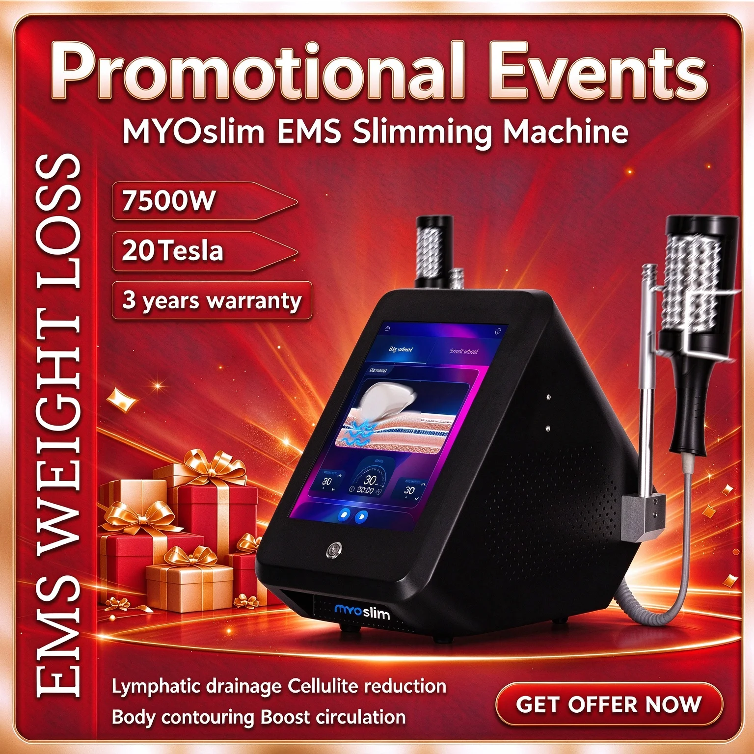 Myoslim Newest Vacuum Inner Ball Roller 360 Degree Rolling RF Electromagnetic Pelvic Slimming Body Sculpt Machine