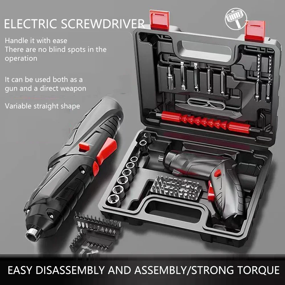 

47Pcs Cordless Electric Screwdriver Set Rechargeable Lithium Battery Mini Drill Power Tools for Household Maintenance