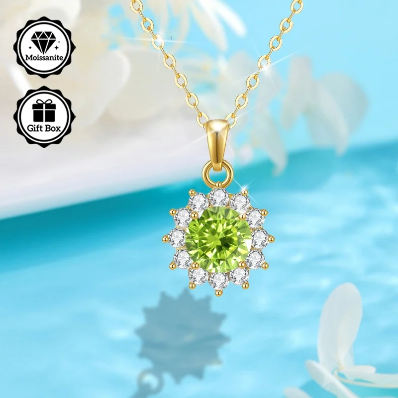 1 Karat Moissanit-Halskette für Damen, Schmuck für Frauen, Hypoallergene Halskette, Vergoldet, Weihnachtsgeschenk