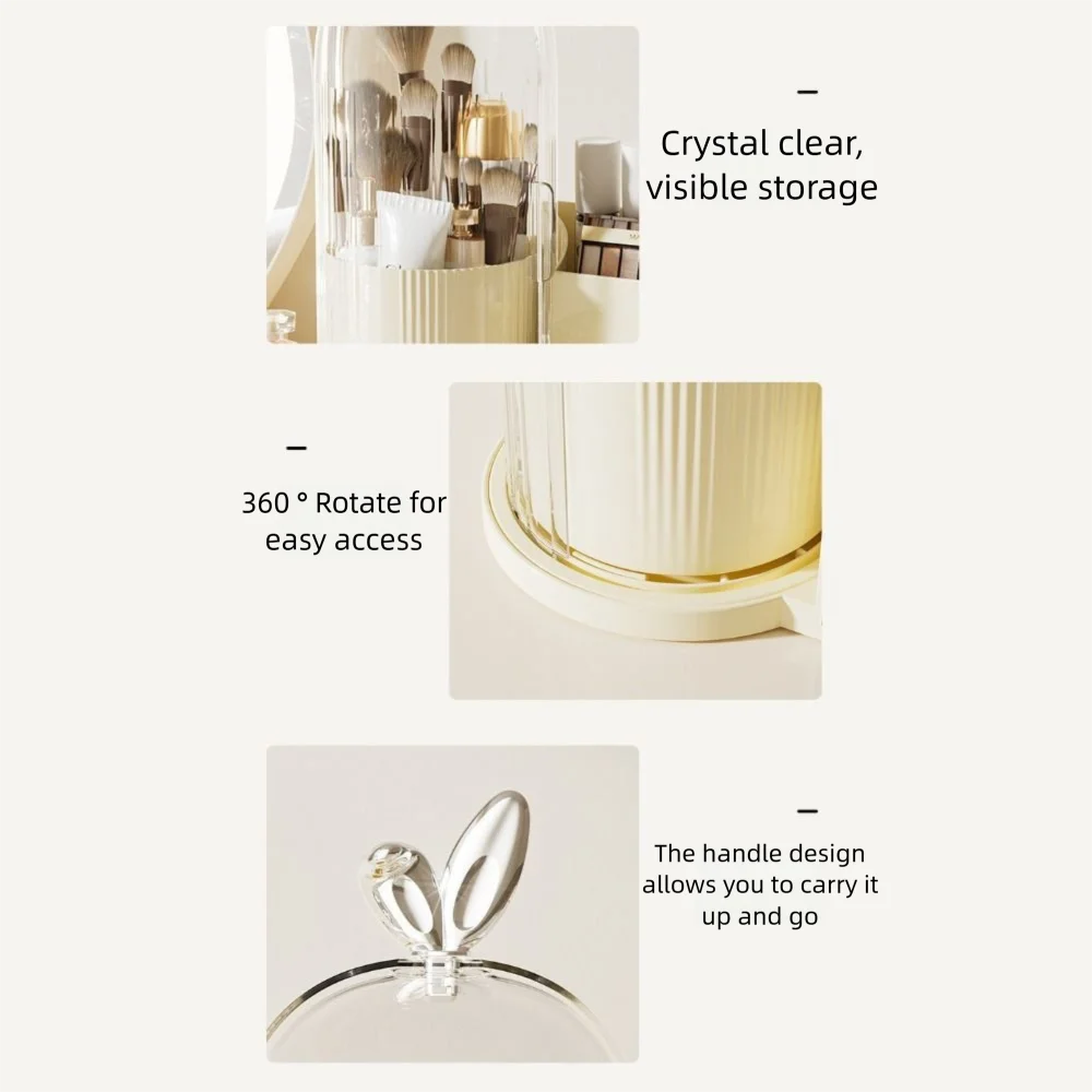 

Коробка для хранения кистей для макияжа из полипропилена 360° ° Вращающаяся многосекционная косметическая витрина большой емкости, пылезащитная