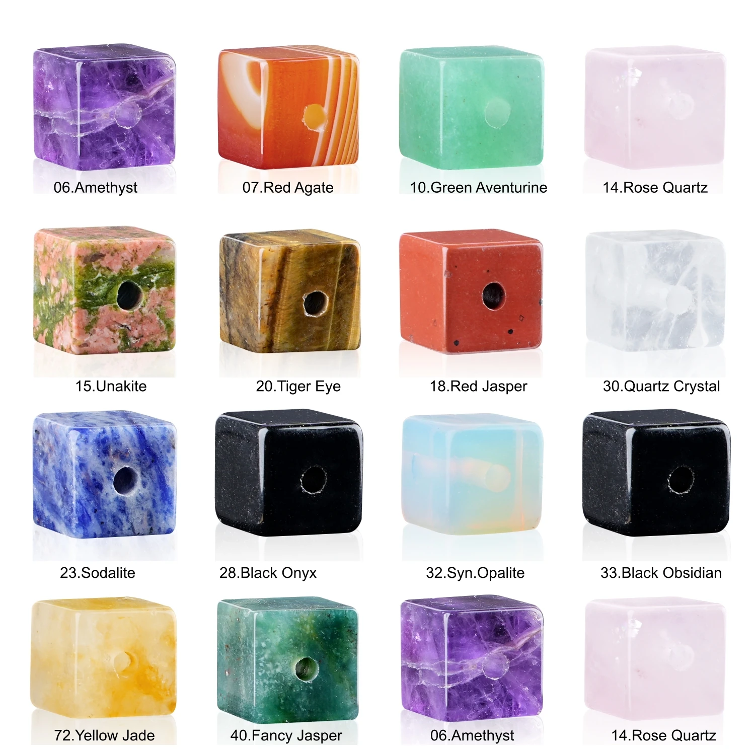 10mm Cube Gemstone Beads for DIY Bracelet Necklace Jewelry Drilled 5MM Large Hole Square Crystal Charms