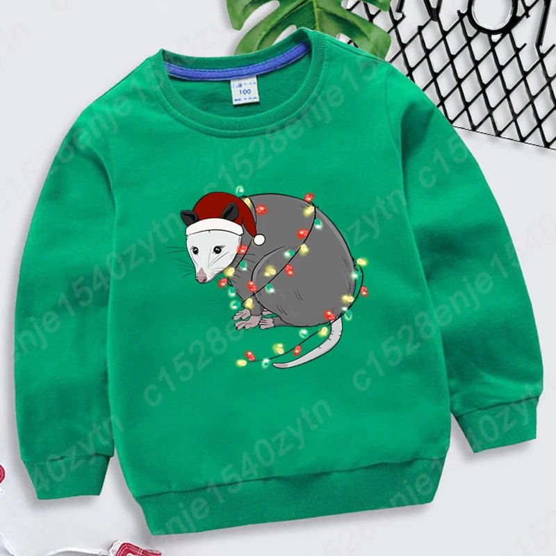 

Christmas Light Opossum Print Pullovers Autumn Winter Creative Children Pullovers Girls Boys Casual O Neck Solid Color Pullovers