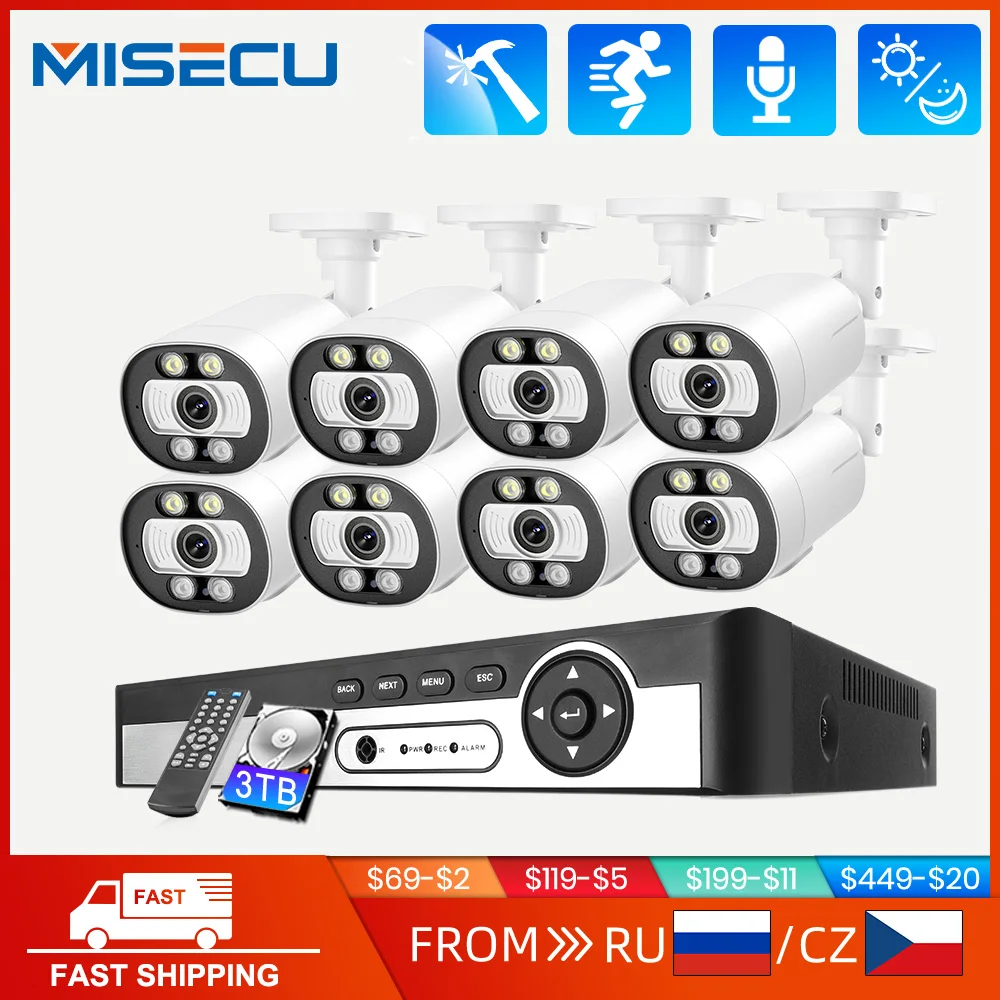 MISECU 8CH 5MP POE CCTV Security Camera System Smart AI Face Detection Two Way Audio Outdoor Video Surveillance Camera Kits P2P