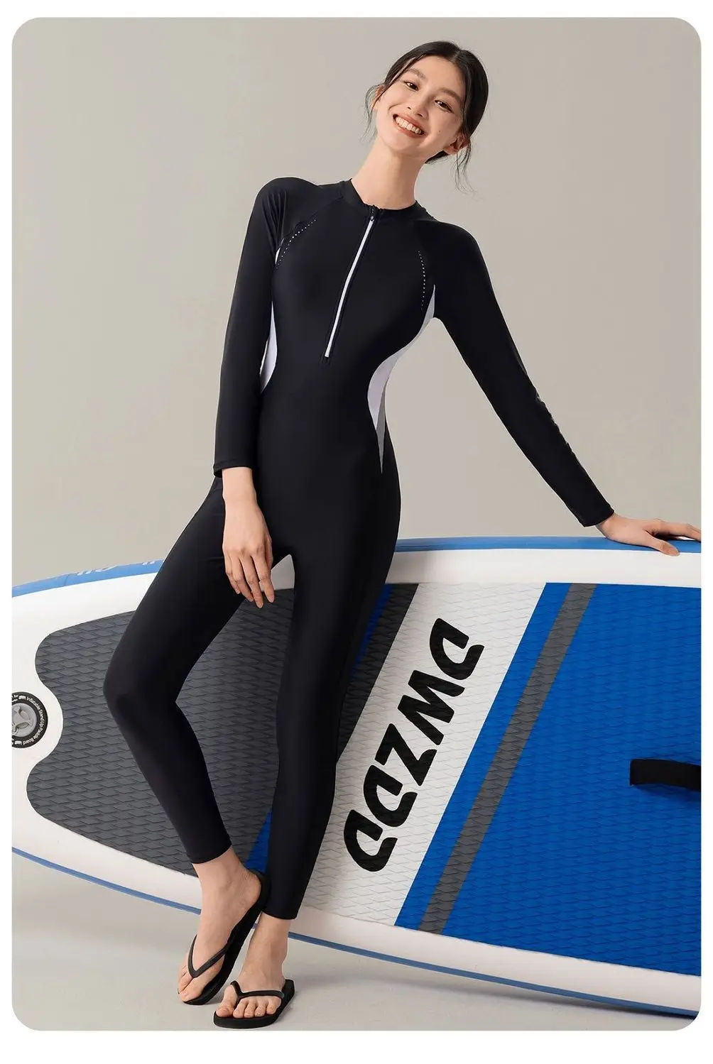 

361Women Full Body WaterProof Outdoor Athletic Beach Swim Rash Guard One Piece Professional Long Sleeve Quick-Dry Surf SwimWear