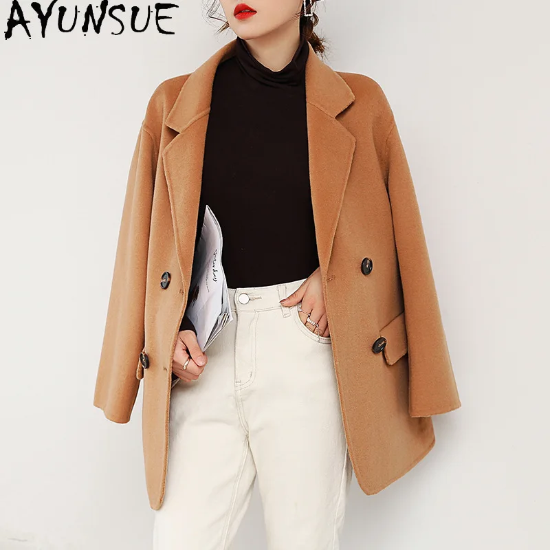 AYUNSUE 100% Real Wool Coat Fall Clothes Women 2024 Luxury Short Coats Ladies High Quality Woolen Suit Jackets Куртка Женская