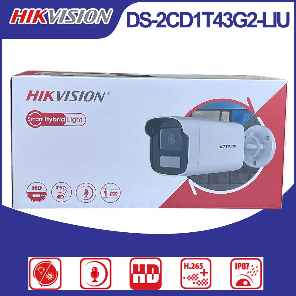 Hikvision DS-2CD1T43G2-LIU 4MP Smart Dual Light IP Bullet Camera Human Vehicle Detection Built-in Mic IP67 PoE H.265+ IP Camera