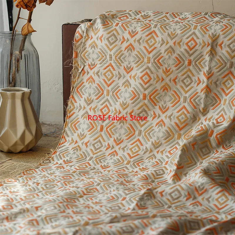 1 meter Retro Geometric Plaid Embossed Jacquard Fabric Bags Pillow Shoes Clothing Diy Sewing Fabric