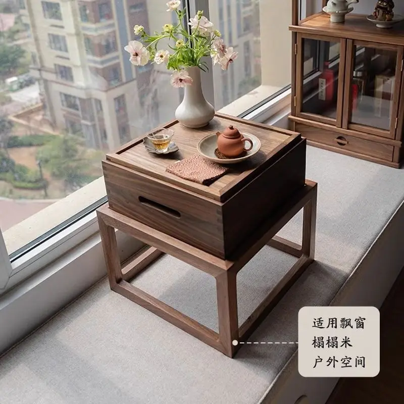 AOLIVIYA Tea Coffee Table Nightstand Storage Rack Sofa Corner Side End Stand Zen Tatami Portable Walnut Bay Home