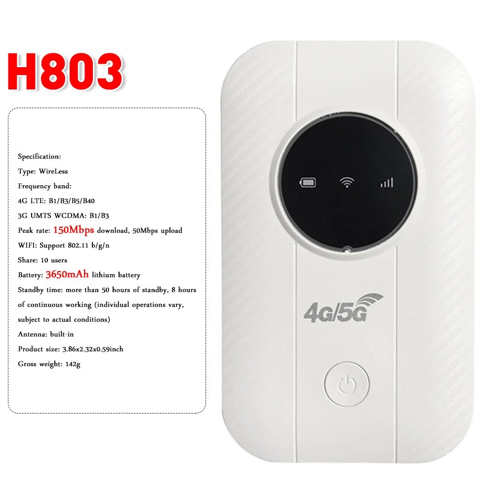 

H803 4G LTE Wireless Router 150Mbps 3600mAh Portable WiFi Hotspot with SIM Card Slot Car Wireless Modem 4G Pocket WiFi Router
