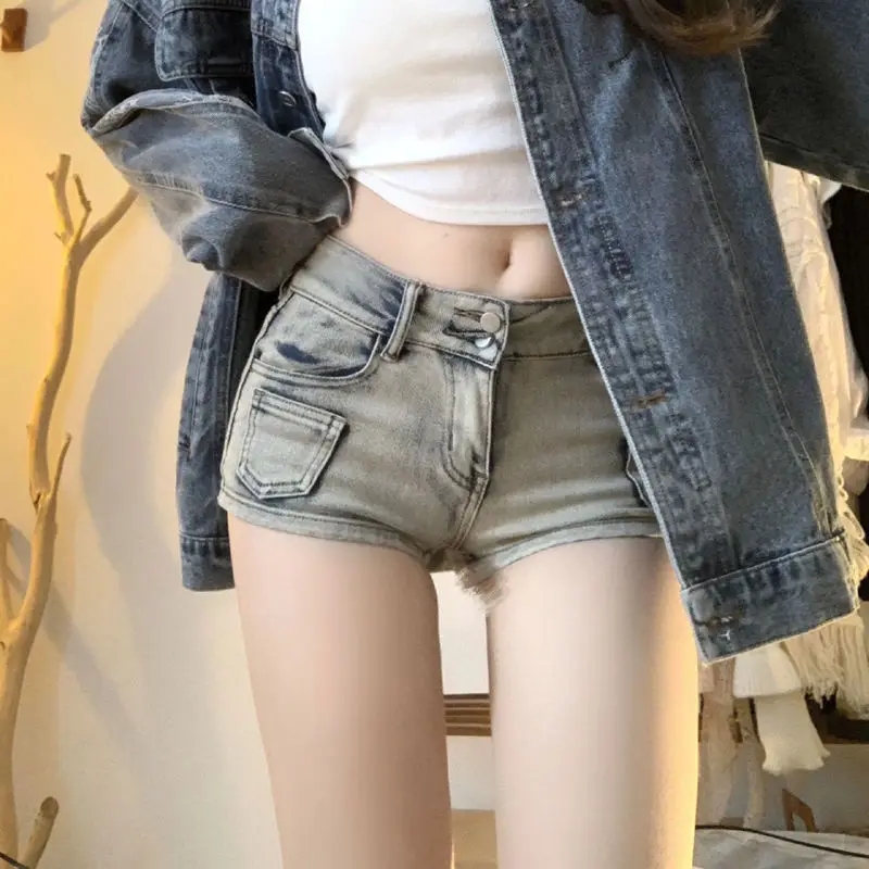 Pantaloncini di jeans aderenti Donna Stile vintage Streetwear Tasche alla moda Chic Summer American Retro Lady Hotsweet Casual Night Club