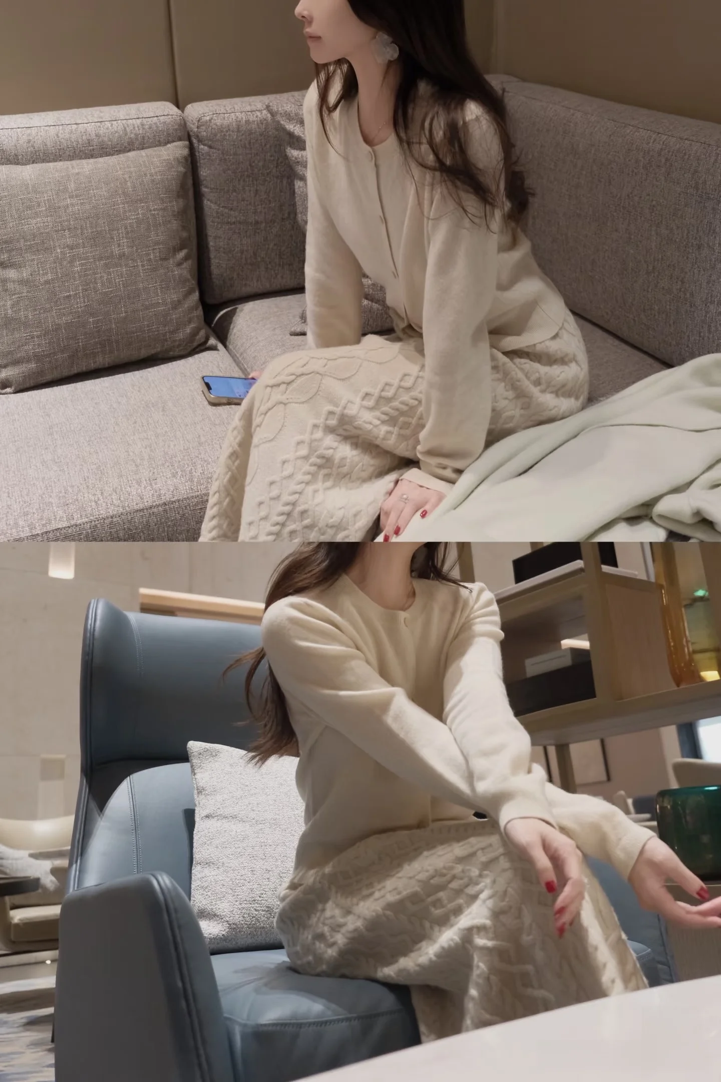 

Ele вязаный комплект, длинный маленький открытый кардиган Termism, шерстяной корейский с кисточками, юбка, женский шерстяной вязаный свитер