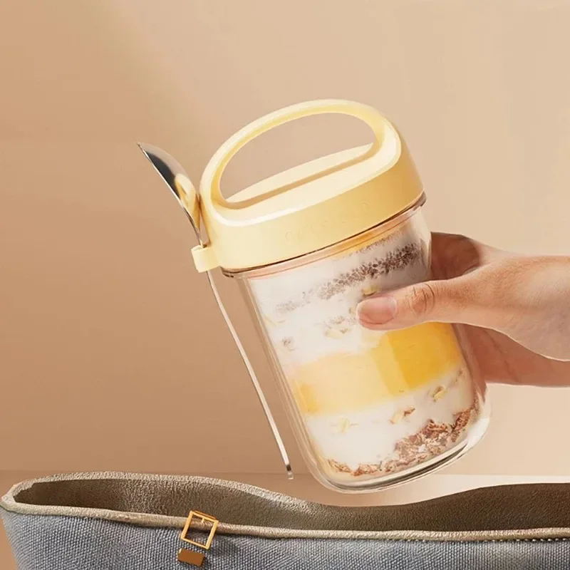 430ML Ontbijt Kopjes Havermout Granen Moer Yoghurt Salade Container met Lepel Lekvrij Melk Cups Soda Limoen Glas Voedsel opbergdoos