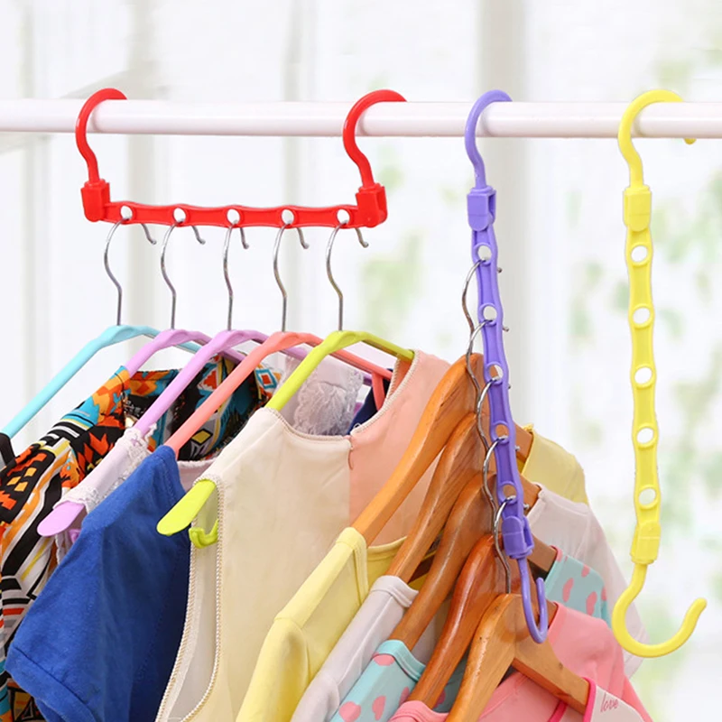 1-10pcs Plastic 5-Hole Foldable Hangers, Heavy Duty Space Saving Clothes Organizer Hangers, For Room Closet Wardrobe Home & Dor