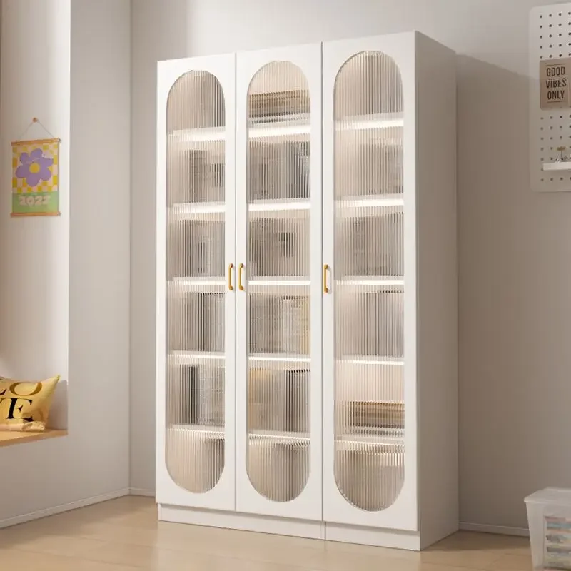 Bookcase glass door bookshelf combination solid wood ecological board children's bookcase living room floor dust storage locker