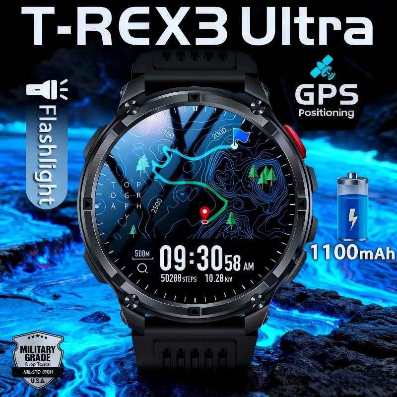 

202New T-Rex3 Ultra 1100mAh Battery Smart Watch GPS Track Compass IP69K Waterproof Sports tracker Outdoors Military Smartwatches