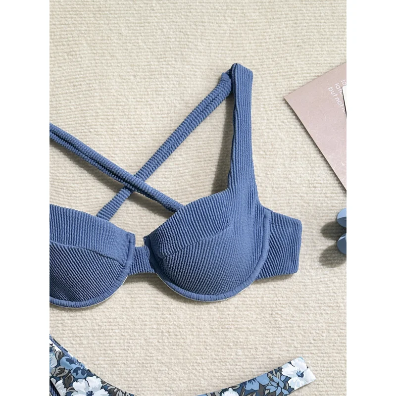 Nuova striscia a bolle morbida imbottita con ferretto, collo a cuore, cravatta posteriore, bikini in due pezzi, moda estiva da spiaggia