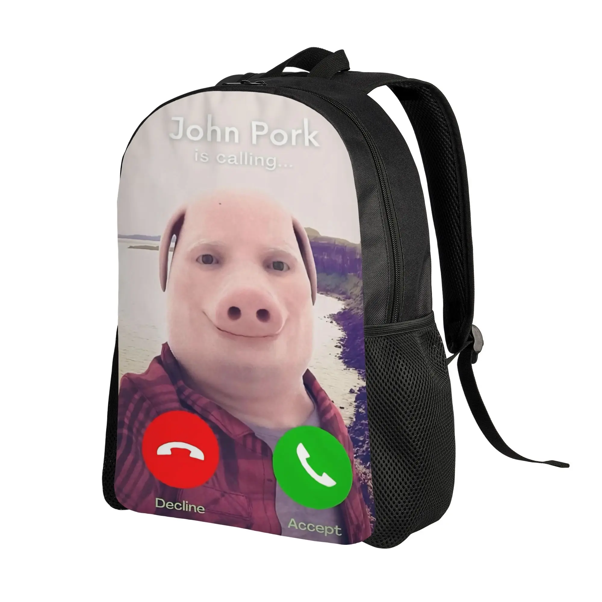 John Pork Is Calling Backpack Teen  Breathable Backpacks Polyester Modern High School Bags Outdoor Colorful Rucksack