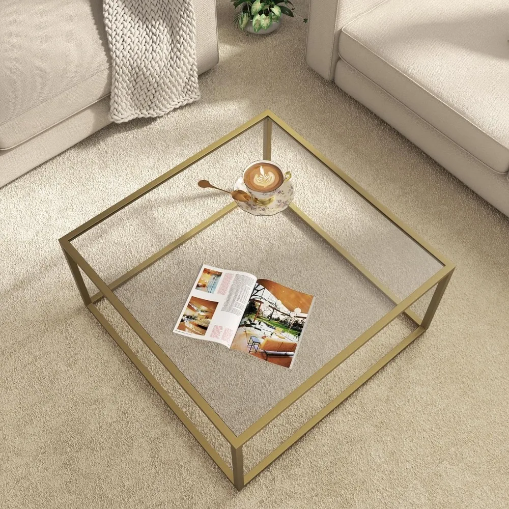 Glas moderne Couch tische für kleinen Raum einfache quadratische Mittel tisch für Wohnzimmer Home Office einfache Montage, Gold