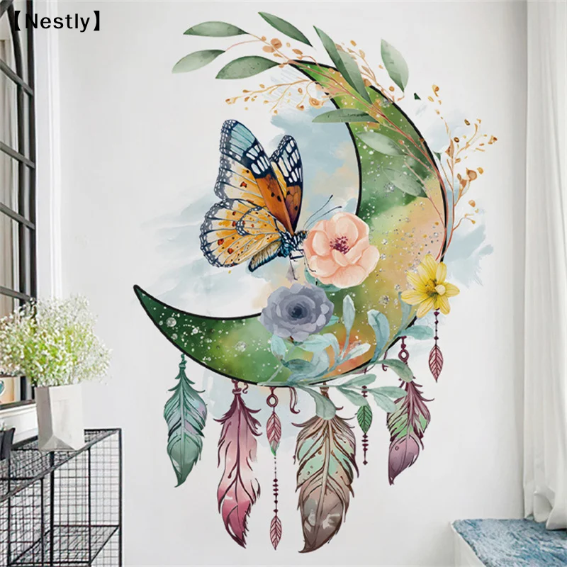 Butterfly Dream Catcher Wall Sticker Modern Minimalist Wall Decal Wallpaper Home Decor For Bedroom Living Room〔Nest〕