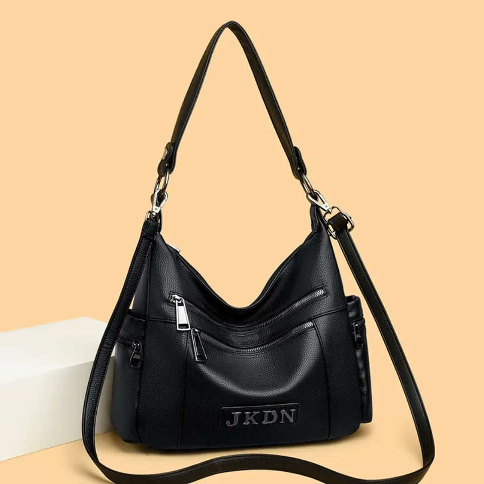 

High Quality Shoulder Bags For Women Soft Leather Design Crossbody Bag And Purse Ladies Fashion Black Bag Messenger Commuter Sac