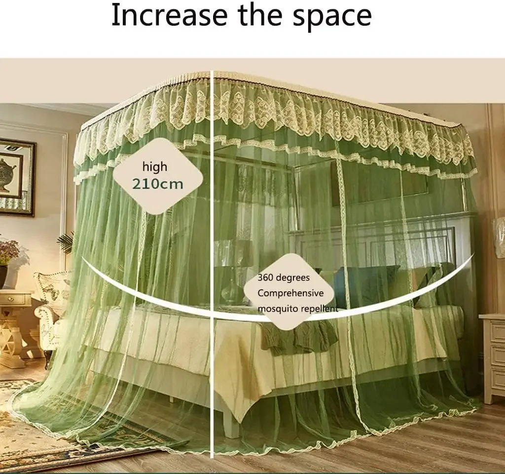 Mosquito Net Three Side Openings Post Romantic Lace Bed Curtain Canopy Netting Bed Net Bedding(Blue-Gray,150 * 200cm) view 6