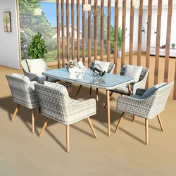 Juego de mesa y sillas de mimbre para exteriores, muebles modernos de nuevo diseño, Popular Europeo, sala de estar, jardín, comedor, sin cristal