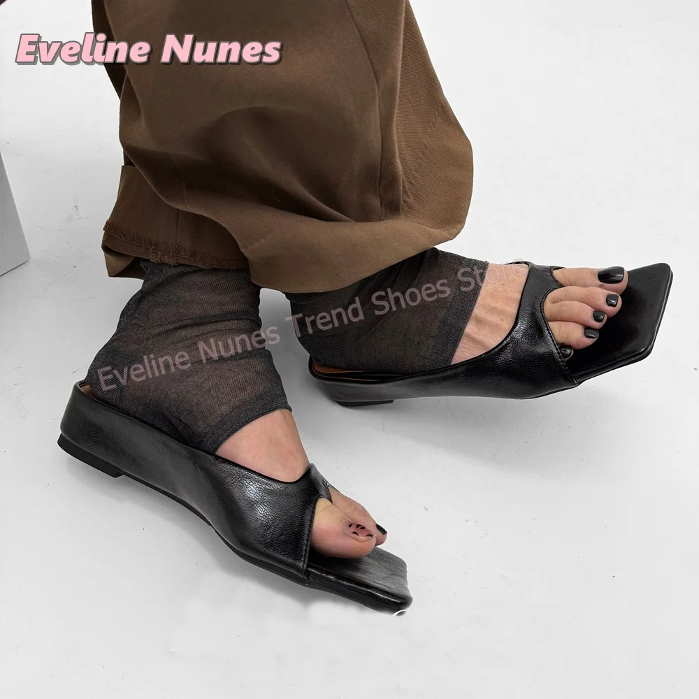 Clip Toe Square Toe Fashion Slides Faux Leather Slip On Solid Shallow Mules Slippers Retro Y2K Summer Daily Fashion Footwear