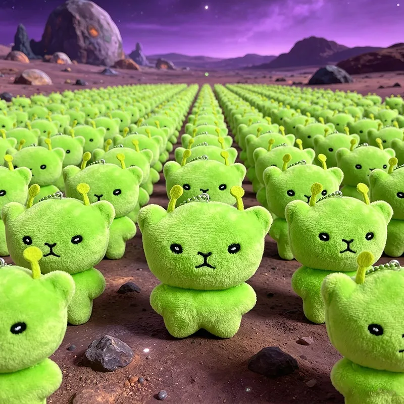 Green Alien Cat Plush Pendant Keyring Cute Soft Stuffed Keychain Handmade Doll Accessories for Bags Backpacks Hanging Decoration
