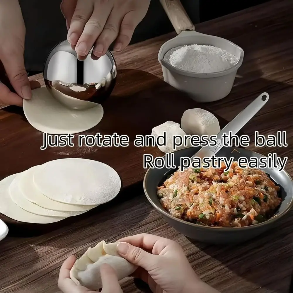 Stainless Steel Rolling Dough Ball Smooth Non-stick Circular Rolling Ball Durable 10cm Dough Roller for Baking Pizza Pastry