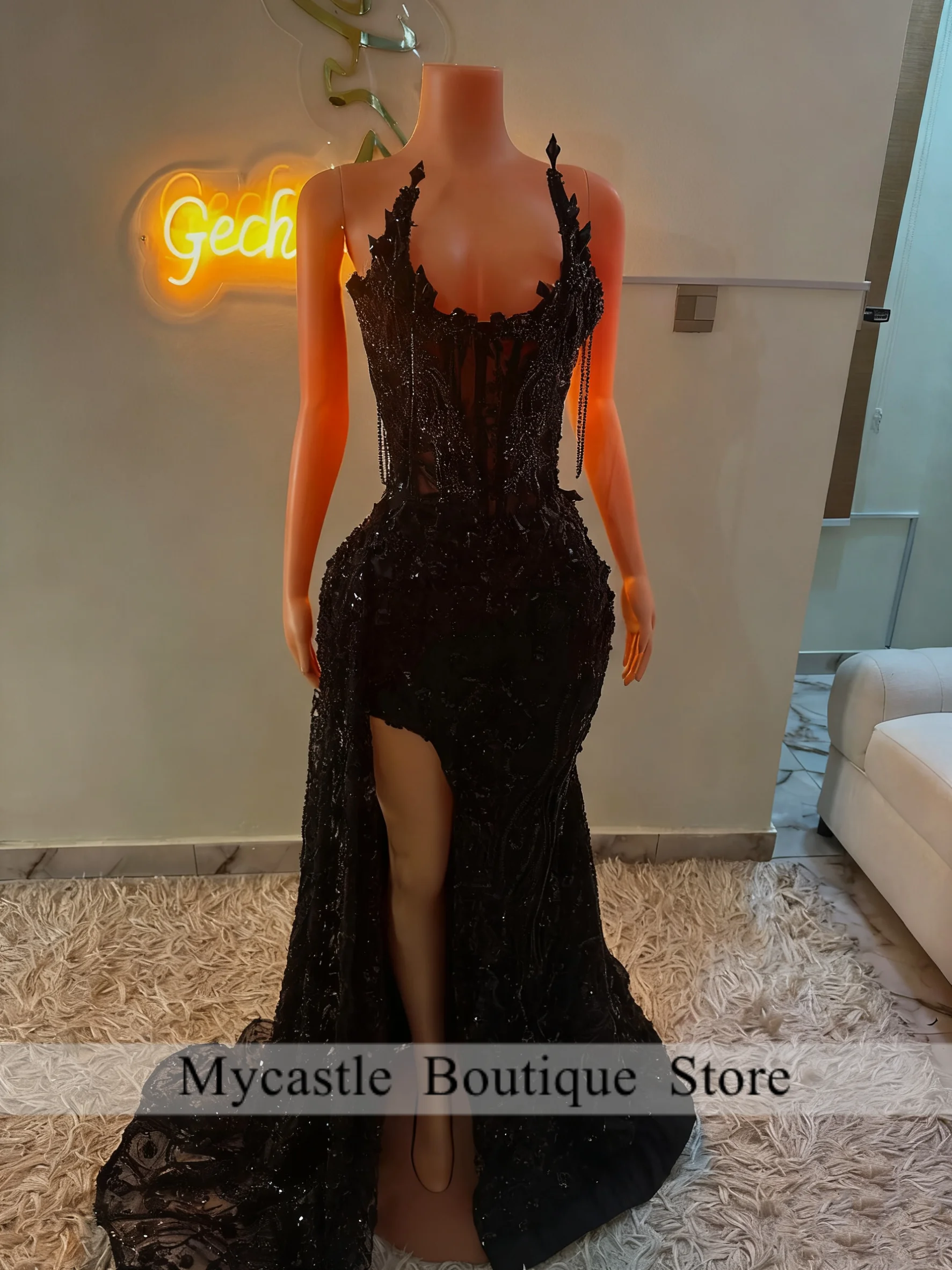 Customized Black Diamond Veil Prom Dress 2026 Black Girls Crystal  Beaded Formal Party Gown Vestido De Festa Shiny Evening Gown