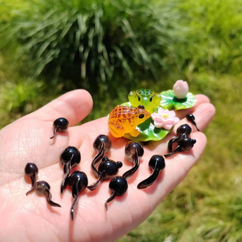 19Pcs/miniatures frogs tadpole lotus leaf/fairy garden gnome/moss terrarium decor/crafts/figurine/DIY doll house supplies/model