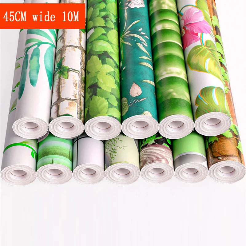 10M PVC Self-Adhesive Wallpaper Rustic Style Plant And Flower Instant Stickers Waterproof And Moisture-Proof Bedroom Decoration