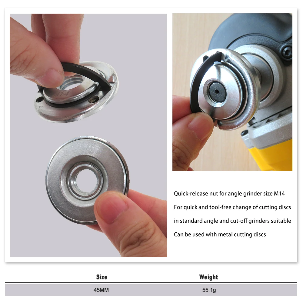 Imagem -05 - Self-locking Angle Grinder Nuts Aço Flange Nut Quick Fastening Grinder Quick Release Plate Labor Saving 45 mm M14