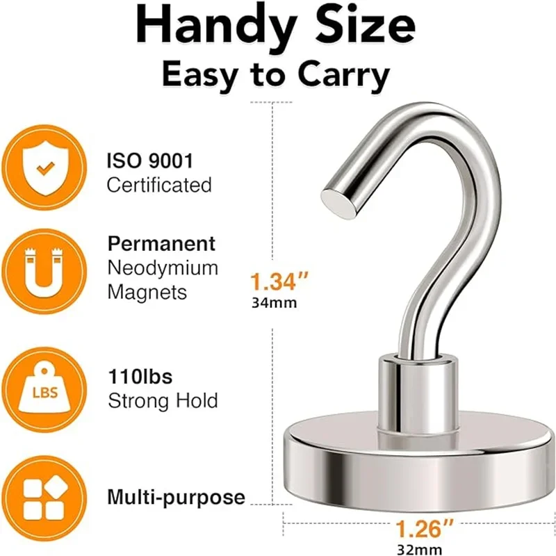 32MM Magnetic Hooks Heavy Duty,79lb Magnet with Hook, Neodymium Cruise Hooks, Locker Organizer Industrial Hooks for Hanging,