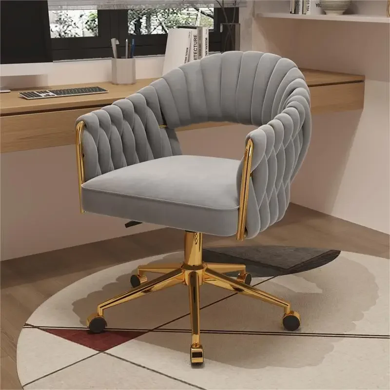 Modern Woven Dining Chair Rotating Lift Stool Simple Bedroom Makeup Vanity Swivel Chair Computer Study Chair Velvet Lounge Chair