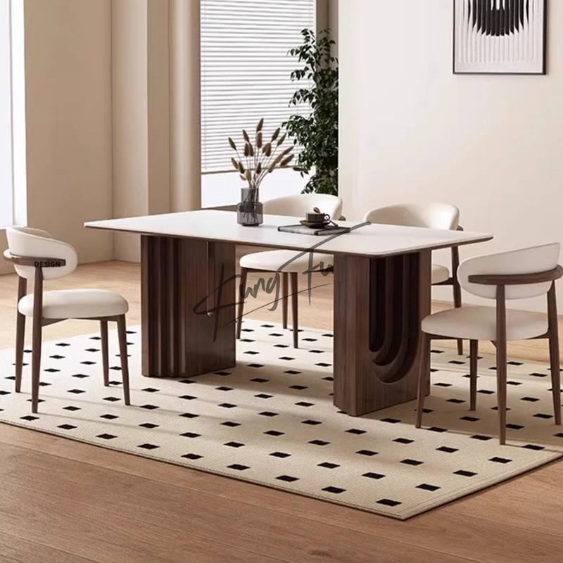 Antique modern walnut color dining table home retro solid wood slate rectangular dining table